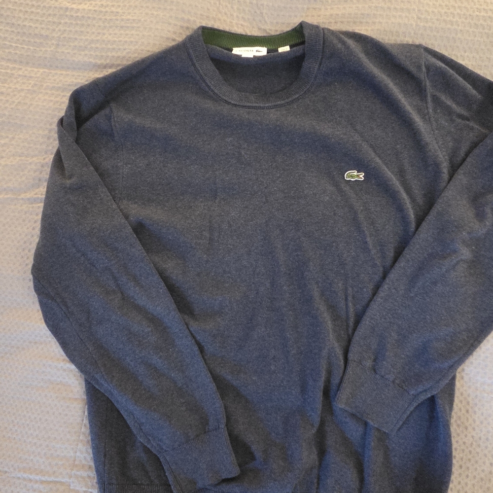 Lacoste Men's Navy Crewneck Sweater with Green Crocodile